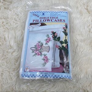 Jack Dempsey Needle Art 2 embroidery pillowcases kit craft basket of flowers 485